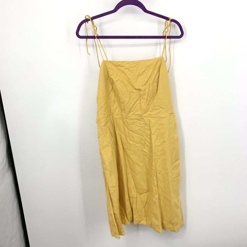 Old Navy Women Size XL TALL Dress‎ Tank Cami Tie Smocked Yellow Linen Blend